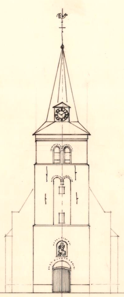 Huisseling.nl; Vooraanzicht van de kerk uit 1626 (Bron: detail van 518193 RcE).